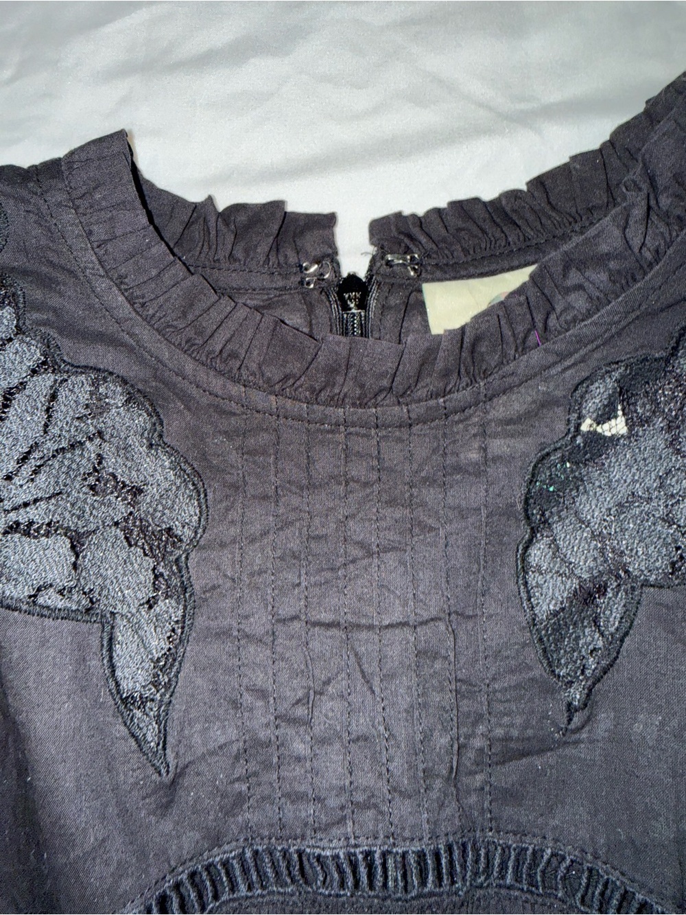 FARM Rio Black Smocked Lace-Inset Puff Sleeve Blouse - Picture 4 of 5